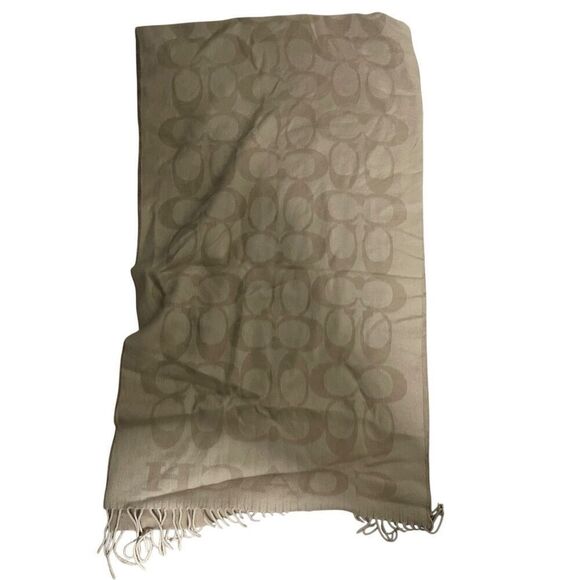 Coach Reversible Monogrammed Scarf Neutral Oversized - Picture 2 of 4